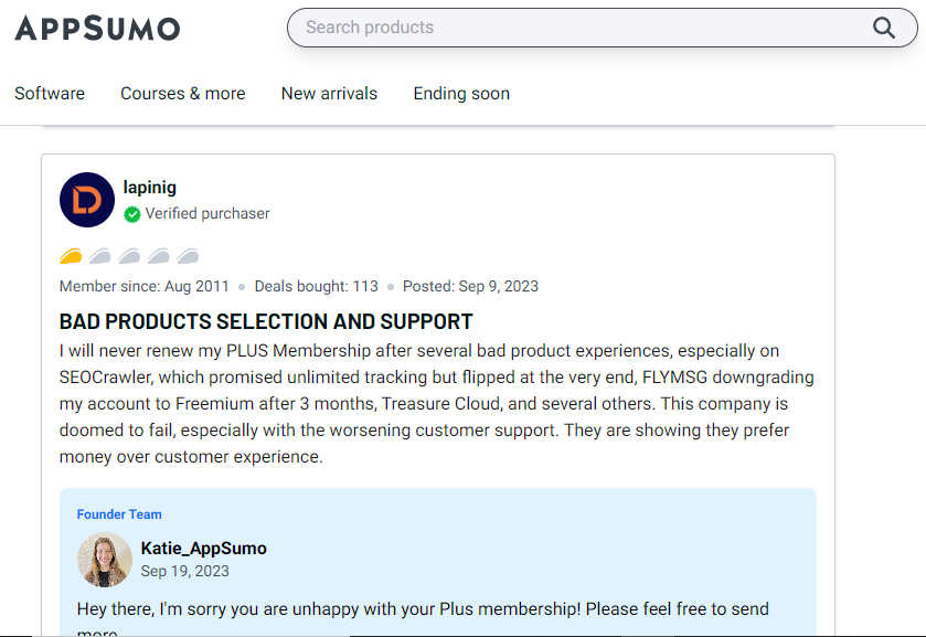 AppSumo customer reviews