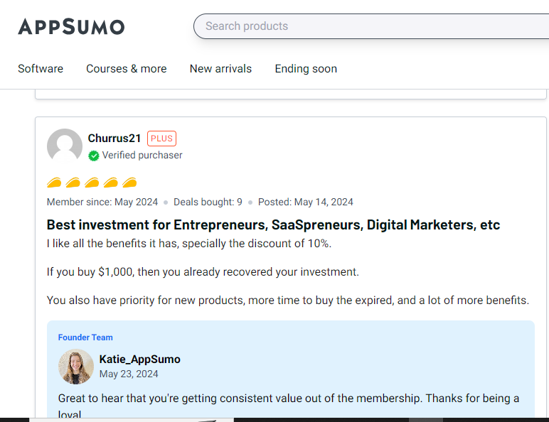 AppSumo customer reviews